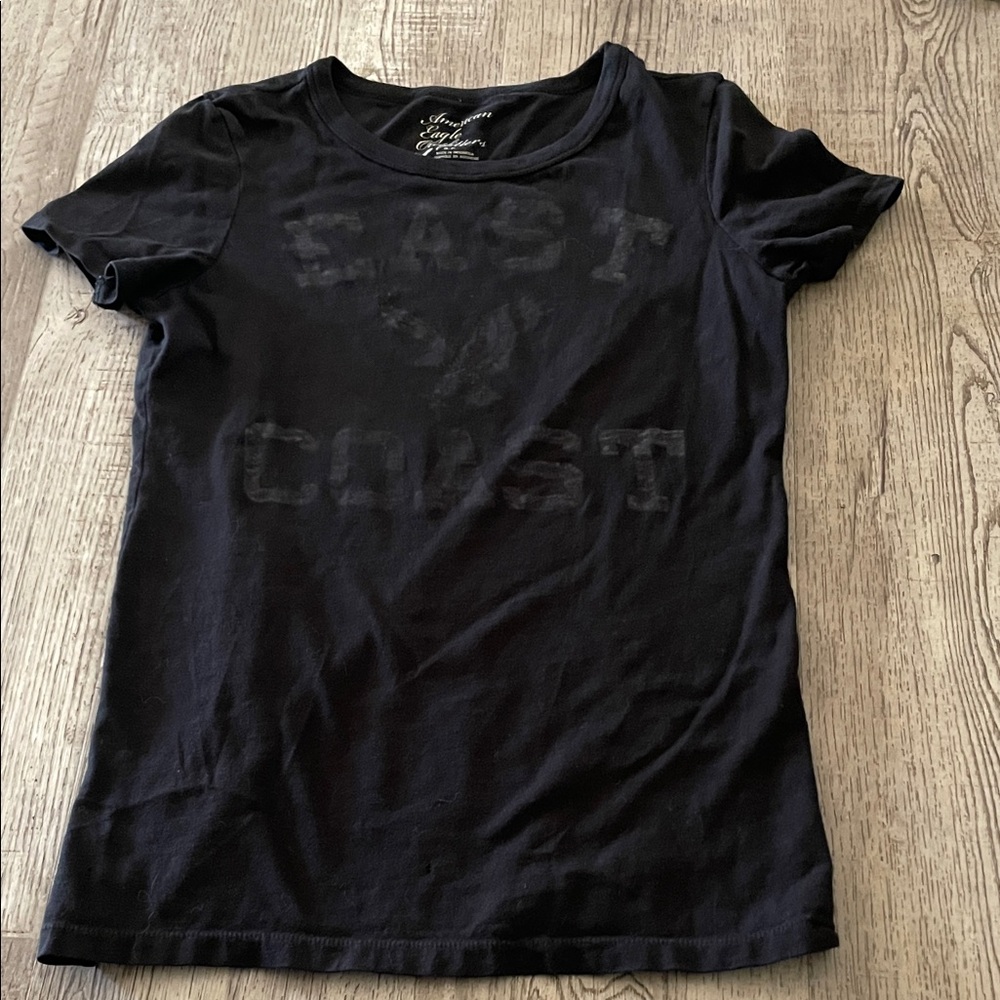 American Eagle Outfitters Black Tee with Script Logo “EAST COAST”